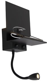 Nowoczesna lampa ścienna czarna z USB i elastycznym ramieniem - Flero Nowoczesny Oswietlenie wewnetrzne