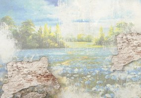 Fototapeta - Łąka w betonowej ścianie (196x136 cm)