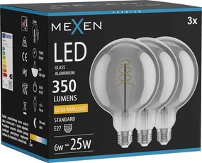 Mexen Vintis 3x żarówka filament spirala LED E27, G125, 6W, Ciepła - 2200K, 350 lm, smoke - L168-E27-0622-70x03