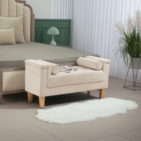 HOMCOM Ławka tapicerowana w stylu vintage z pokryciem z szenuilu, podłokietniki, 2 poduszki, ramka z drewna, ławka do sypialni, salonu, przedpokoju, 115 x 44 x 58 cm, Beżowy