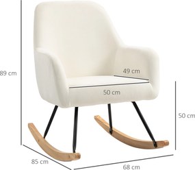 HOMCOM Fotel bujany, miękka tapicerka w wyglądzie aksamitu, gruba poduszka, szerokie oparcie, kremowobiały