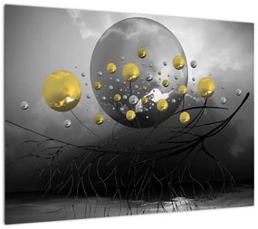 Obraz na szkle - złote abstrakcyjne kule (70x50 cm)
