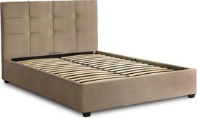 Łóżko Tapicerowane 160x200 cm ze Stelażem i Pojemnikiem Dwuosobowe TINGA Welurowe Beżowe Sypialniane