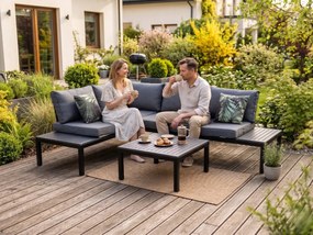 Narożnik Balkonowy Stalowy Stolik Kawowy 2 Sofy z Oparciami VENTO Czarny