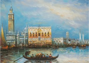 Obraz - Gondola przejeżdżająca przez Wenecję, obraz olejny (70x50 cm)