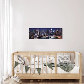 Obraz - Podświetlone nowojorskie drapacze chmur (z zegarem) (90x30 cm)