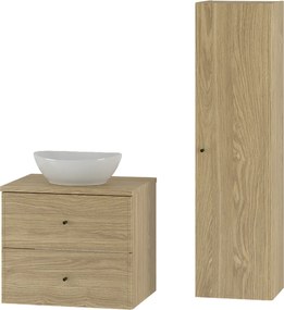 Zestaw do Łazienki 60cm Szafka z Blatem Umywalka Słupek Dąb Olejowany Marco