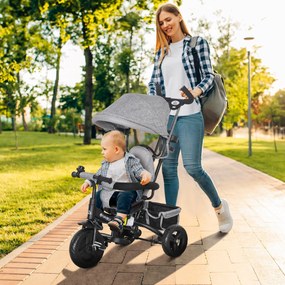 HOMCOM Rowerek 6w1 dla Dzieci z Rączką, Daszkiem, Pasem, Koszykiem, dla Dzieci 1-5 Lat, Szary