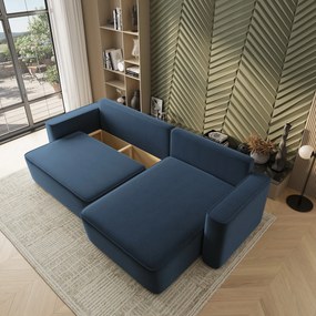 Masseno Narożnik BELARO z funkcją spania i pojemnikiem na pościel Narozniki L, Rozkładana sofa - Niebieski, CASTEL 79