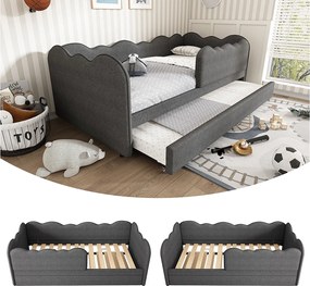 Sofa tapicerowana z funkcją spania - 90 x 190 cm - z łóżkiem wysuwanym 90 x 190 cm + stelaż - len - szary