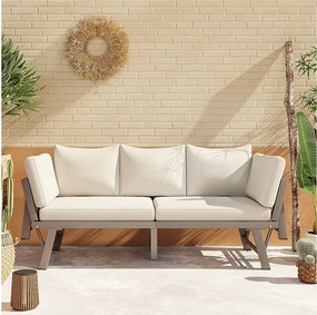 Sofa ogrodowa 3-osobowa rozkładana - 213 x 60,5 x 66 cm - z poduszkami i składanymi podłokietnikami - metalowa - beżowa