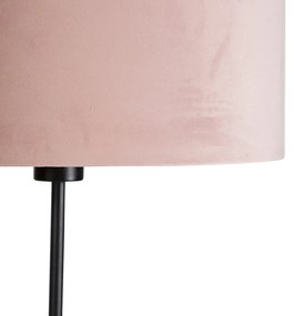 Lampa podłogowa regulowana czarna klosz welurowy różowy 35cm - ParteWiejski/ Rustykalny / Vintage Oswietlenie wewnetrzne