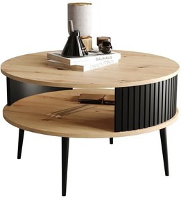 Okrągły Loftowy Stolik Kawowy Dąb Artisan + H9-R70