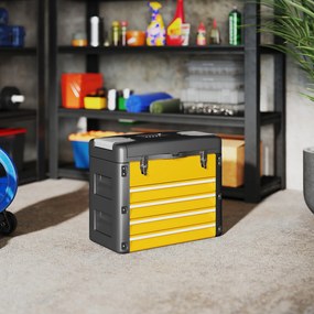 HOMCOM Pusta skrzynka na narzędzia, 49,7 x 25,3 x 40,7 cm, kufer z 4 szufladami, mini-pojemnik, stal, żółta | Aosom PL