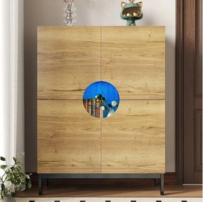 Szafa na buty 90x40x120cm - z 4 drzwiami - z oświetleniem LED - nóżki z litego drewna - kolor naturalny