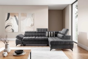 Narożnik prawostronny Valoris L z funkcją spania - grafitowy welur hydrofobowy Zetta 305