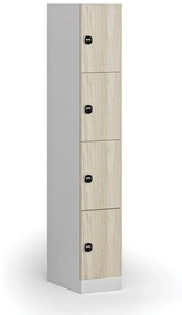 Szafka skrytkowa, 4 schowki, 1850 x 300 x 500 mm, zamek RFID, drzwi laminowane, dąb naturalny