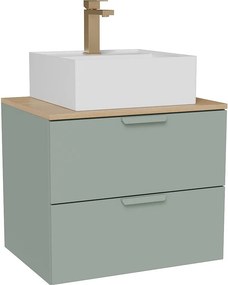 Wisząca szafka łazienkowa z umywalką wpuszczaną w blat kwadratową i baterią – Migdałowa zieleń – S60 cm – AVORELI