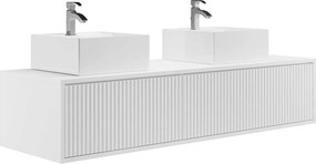 Szafka łazienkowa wisząca  w paski z podwójną umywalką – biała – 150 cm – ARNEGA