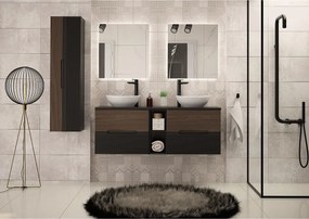 Zestaw Łazienkowy 140cm Szafka z Blatem Regał Czarny Mat / Orzech Avella