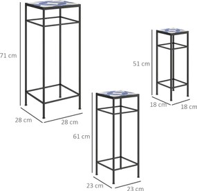 Outsunny Zestaw 3 stojaków na rośliny, 3 różne wielkości dla prezentacji kwiatów i innych przedmiotów, Niebieski+Biały