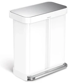 Simplehuman Pedałowy kosz na odpady segregowane,58 l, stal biały