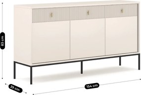 Komoda z ryflowanymi wstawkami Marcos 154 cm kaszmir, czarne nóżki