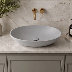 Massi Umywalka nablatowa owalna z konglomeratu szara matowa 60 x 35 cm RONA Grey Matt