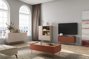 Komoda wysoka Desin 120 cm z wnękami, szufladą i metalowymi nogami - czerwony / ceramic red / dąb nagano