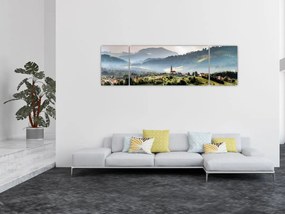 Obraz - wieś we mgle (170x50 cm)