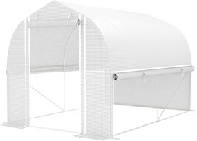 Outsunny Szklarnia tunelowa 3 x 2 x 2 m z rolowanymi bocznymi ściankami, odporna na UV folia z plastiku i stalowy stelaż, Biała