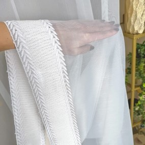 Firana gładka z białym pasem Bambus Opalizująca Nić - wys. 300 cm