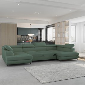 Masseno Narożnik VINTESSA z funkcją spania i pojemnikiem na pościel Narozniki U, Rozkładana sofa - Zielony, QUELLE 37