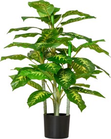 HOMCOM Sztuczna roślina Difenbachia, Roślina z plastiku w cementowej doniczce, Do wnętrz i na zewnątrz, 95 cm, Zielona