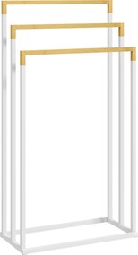 kleankin Zestaw Stojaków na Ręczniki 3 Drążki, Design Przemysłowy, Bambus, 45 x 22,5 x 86 cm, Biały + Natur