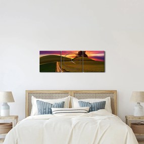 Obraz pola z zachodem słońca (z zegarem) (90x30 cm)