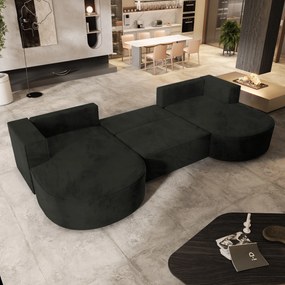 Masseno Narożnik VEZZO z funkcją spania i pojemnikiem na pościel Narozniki U, Rozkładana sofa - Czarny, MONOLITH 95