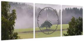 Obraz łąki z drzewem (z zegarem) (90x30 cm)