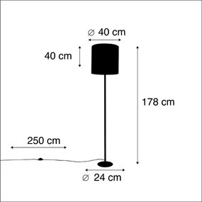 Lampa stojąca czarna z abażurem z aksamitu w kolorze taupe i złotym 40 cm - Simplo