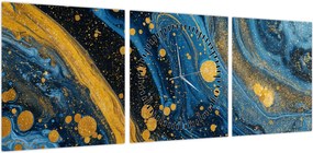 Obraz - Niebieska abstrakcja ze złotem (z zegarem) (90x30 cm)