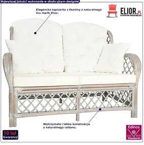 2-osobowa szara sofa rattanowa z lnianą tapicerką T1-E67