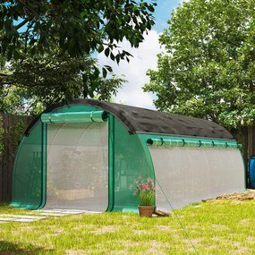Outsunny Szklarnia Polytunelowa 6 x 3 x 2 m z Siatką Przeciwsłoneczną, Rolowanymi Bocznymi Ścianami, Pokrywą z Tworzywa, Stalowym Ramą, Zielona
