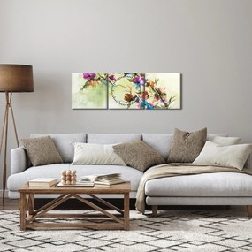 Obraz - malowidło pnącej się kwiaty (z zegarem) (90x30 cm)