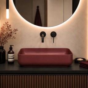 Massi Umywalka ceramiczna nablatowa prostokątna bordowa FLOW Bordo 60 cm