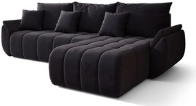 Czarna welurowa sofa z pojemnikiem na pościel - Ogebis