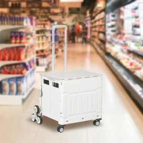 HOMCOM Wózek na Zakupy Składany z Regulowaną Rączką Teleskopową Nośność do 80kg Biały | Aosom PL