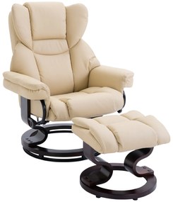 HOMCOM Fotel wypoczynkowy z Hockerem obrotowy do 160 kg ekoskóra rama metalowa kremowy | Aosom PL