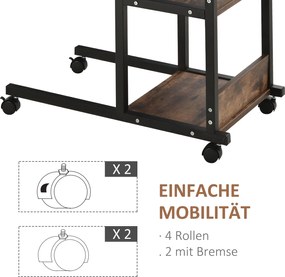 HOMCOM Stolik Kawowy na Kółkach z Regulacją Wysokości i Dodatkowymi Półkami Praktyczny Stolik Pomocniczy | Aosom PL