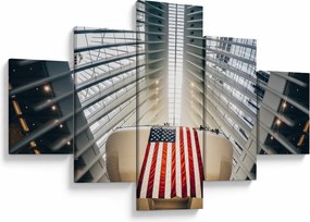 Obraz budynku z flagą USA (125x70 cm)