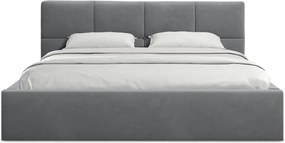 Ciemnoszare aksamitne tapicerowane łóżko dwuosobowe ze schowkiem ze stelażem 140x200 cm Hiko – Makamii